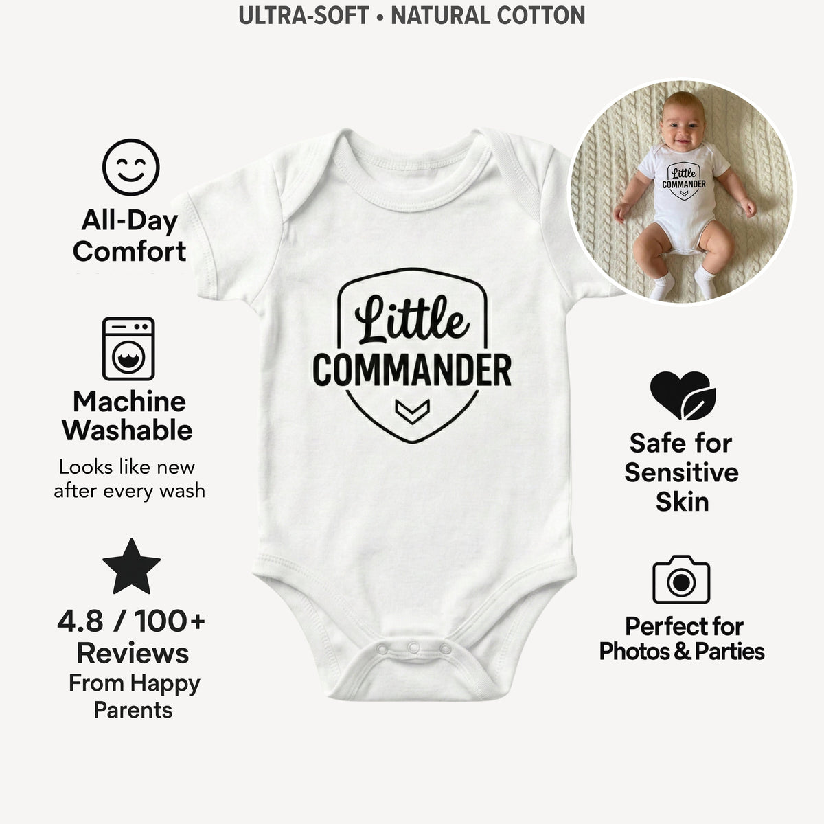 AMA™ "Little Commander" – Funny Baby Bodysuit