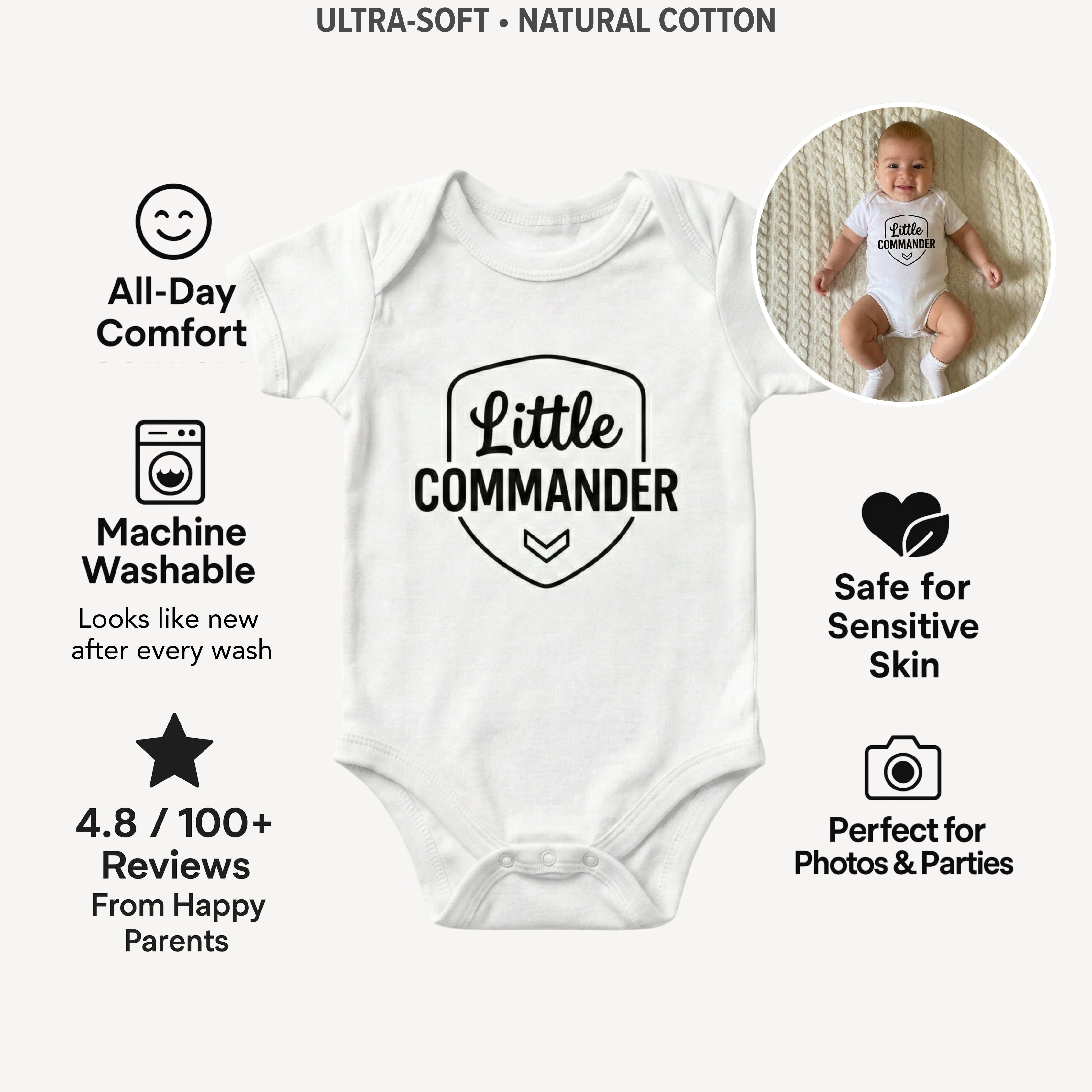 AMA™ "Little Commander" – Funny Baby Bodysuit