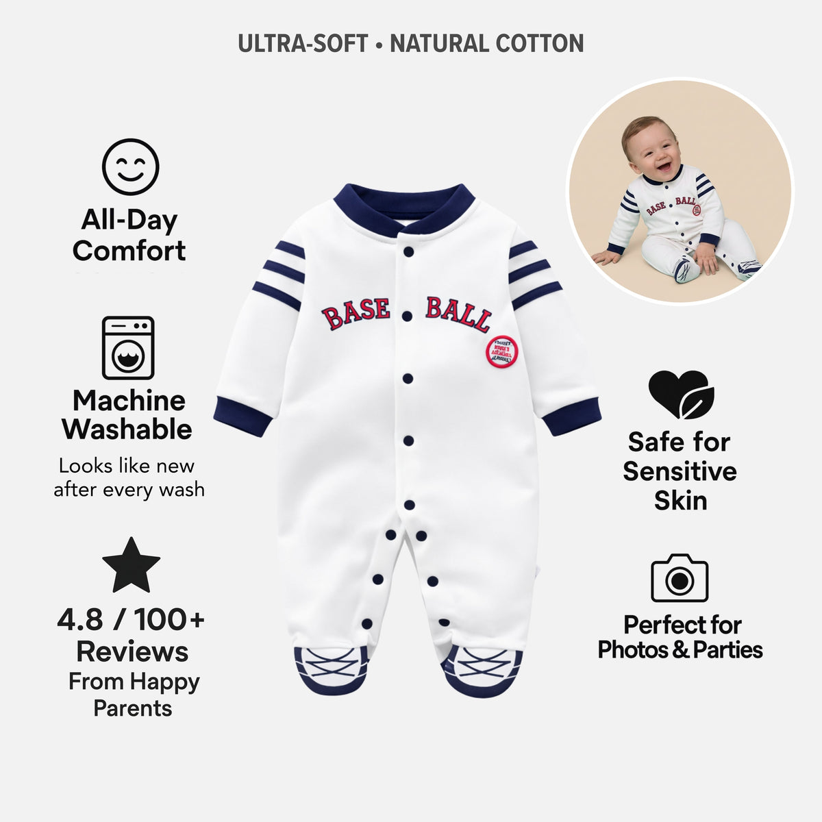 AMA™ Little Baseball Champ Kids Romper