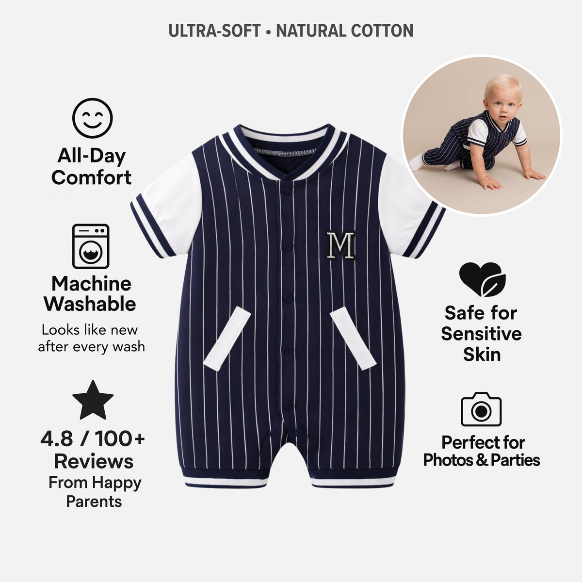 AMA™ Little MVP Pinstripe Kids Romper