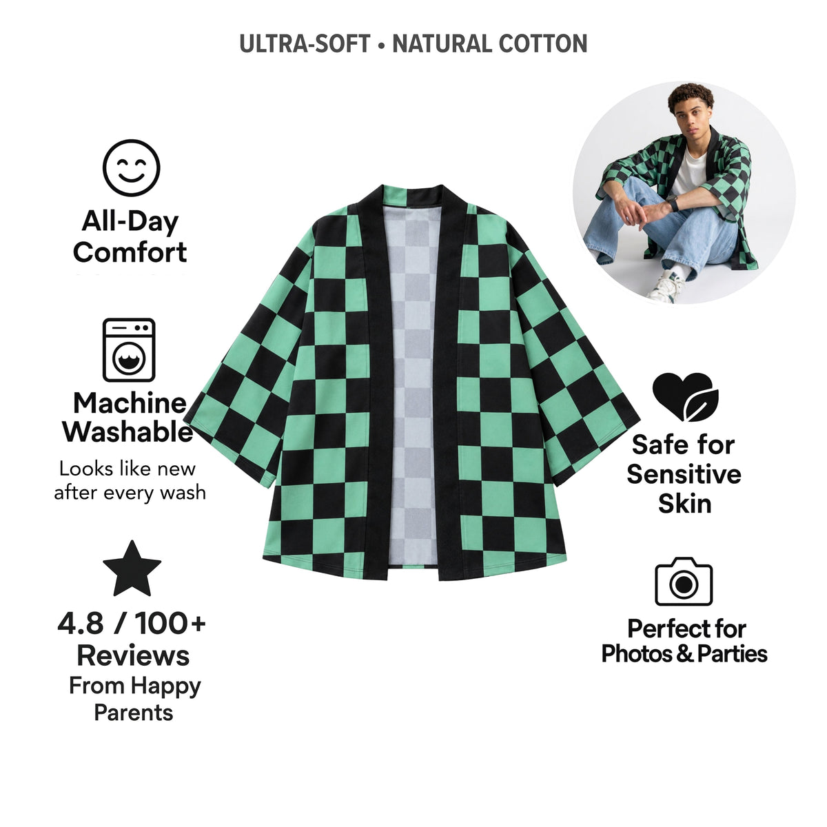 AMA™ Tanjiro Checkered Haori Cosplay