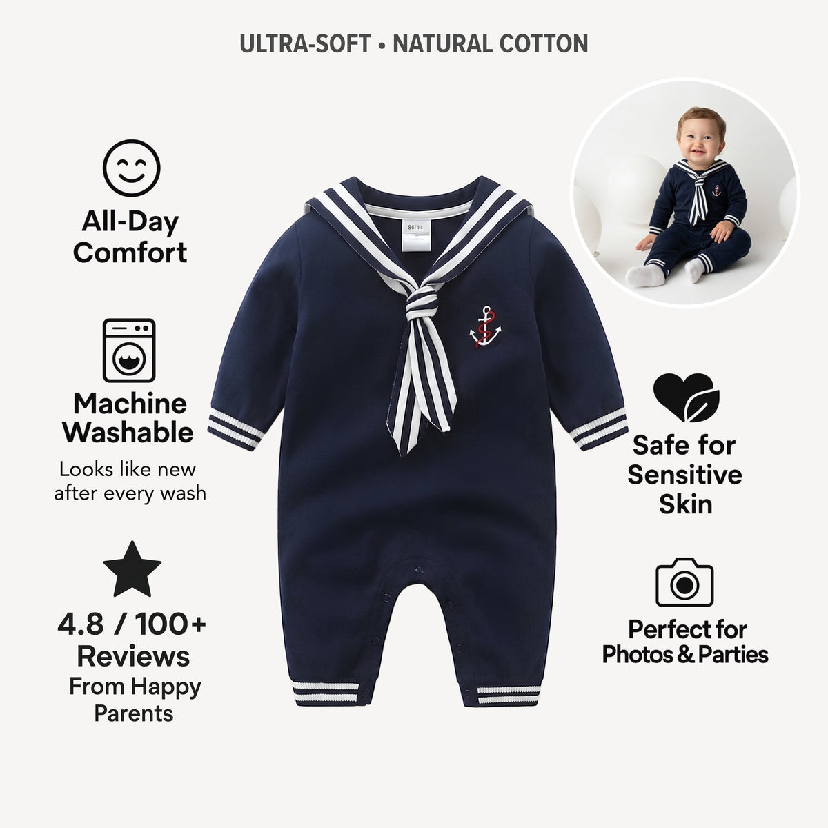 AMA™ Little Navy Sailor Kids Romper