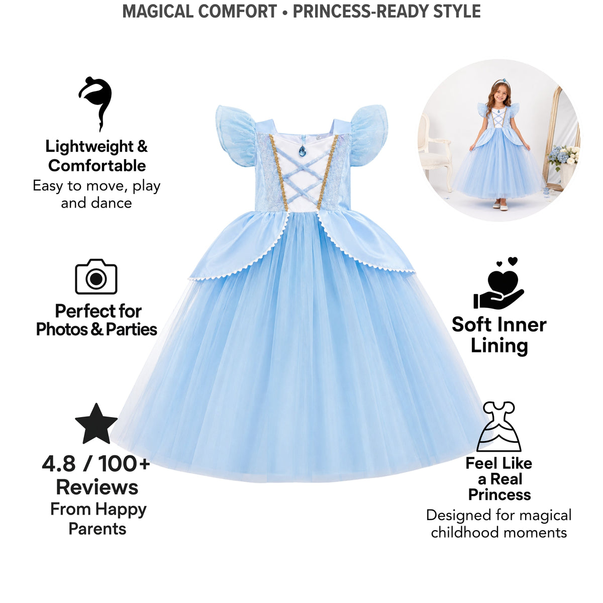 AMA™ Little Blue Princess Kids Dress