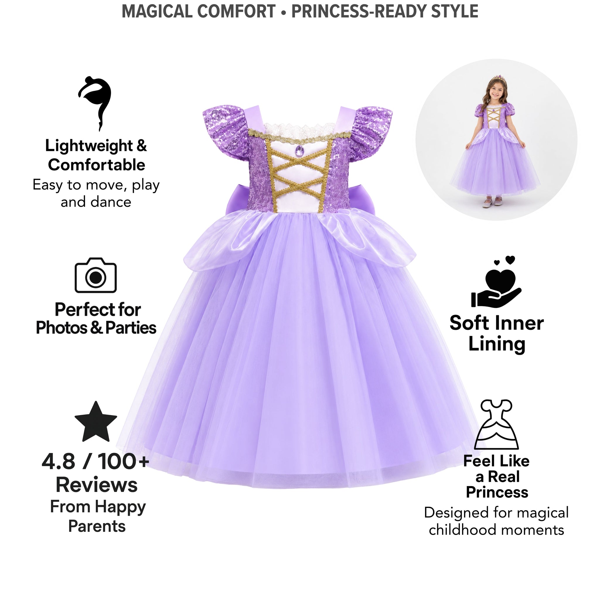 AMA™ Little Royal Lavender Princess Kids Dress