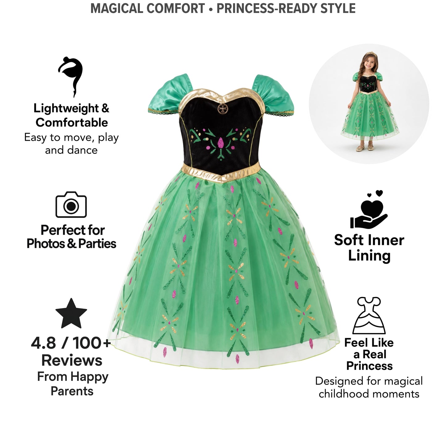 AMA™ Little Emerald Princess Kids Dress