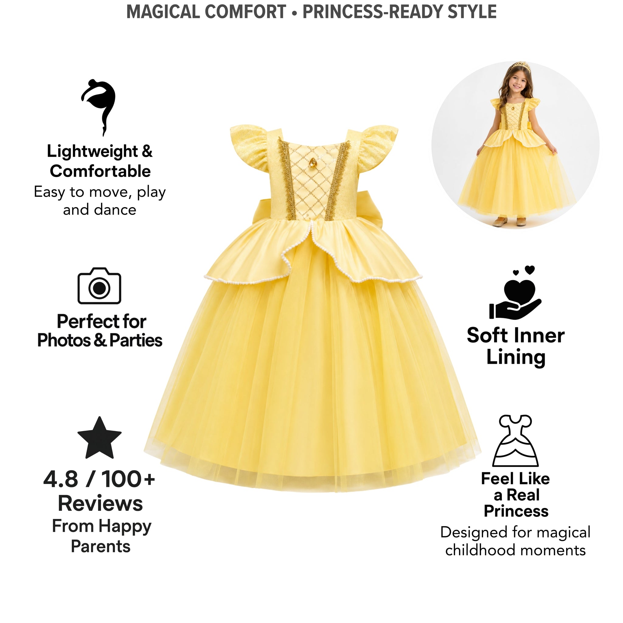 AMA™ Little Golden Rose Princess Kids Dress